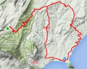 Map of ride during your cycling holidays Spain, Calpe Fanadix